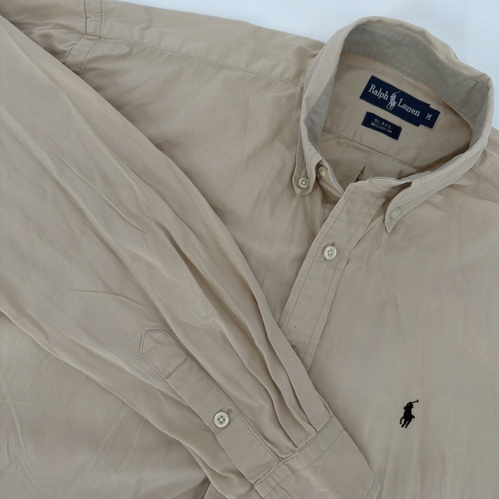 VTG Ralph Lauren Blake Mens button Up shirt Long Sleeve Size MCotton Beige Y2K
